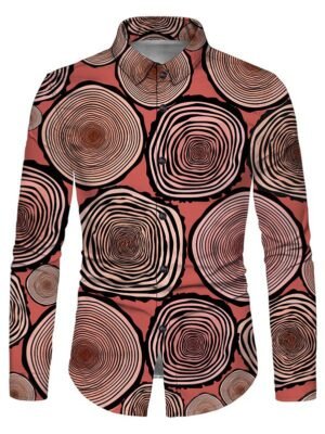 Tree Rings Print Button Up Long Sleeve Shirt