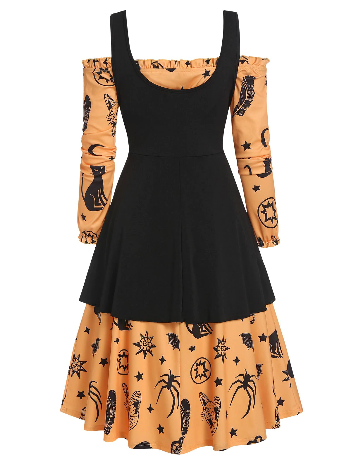 Halloween Printed Ruffled Trim Button Two Piece Dress