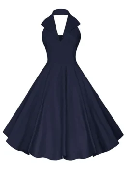 Plus Size Backless Halter Vintage Dress