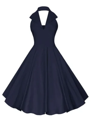 Plus Size Backless Halter Vintage Dress