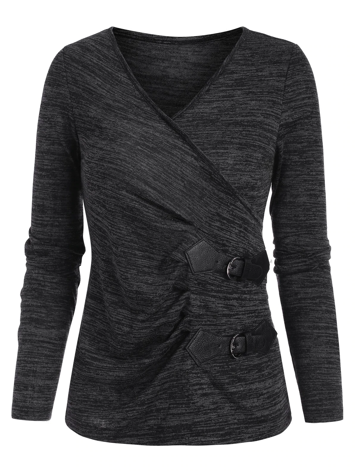 V Neck Space Dye Buckled-belt Front Tee