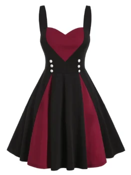 Sleeveless Contrast Heart Pattern Vintage Twofer Dress