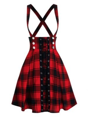 Double Breasted Lace Up Mini Suspender Skirt