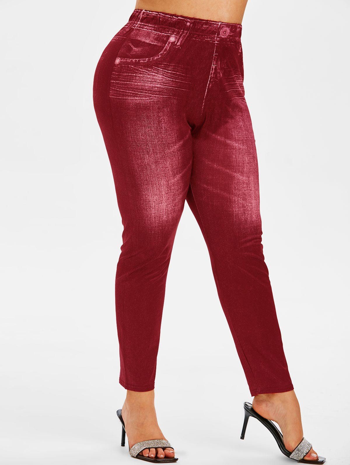 Plus Size High Rise 3D Faded Denim Print Jeggings