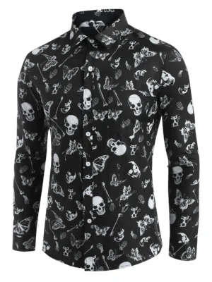 Halloween Skull Butterfly Pattern Shirt