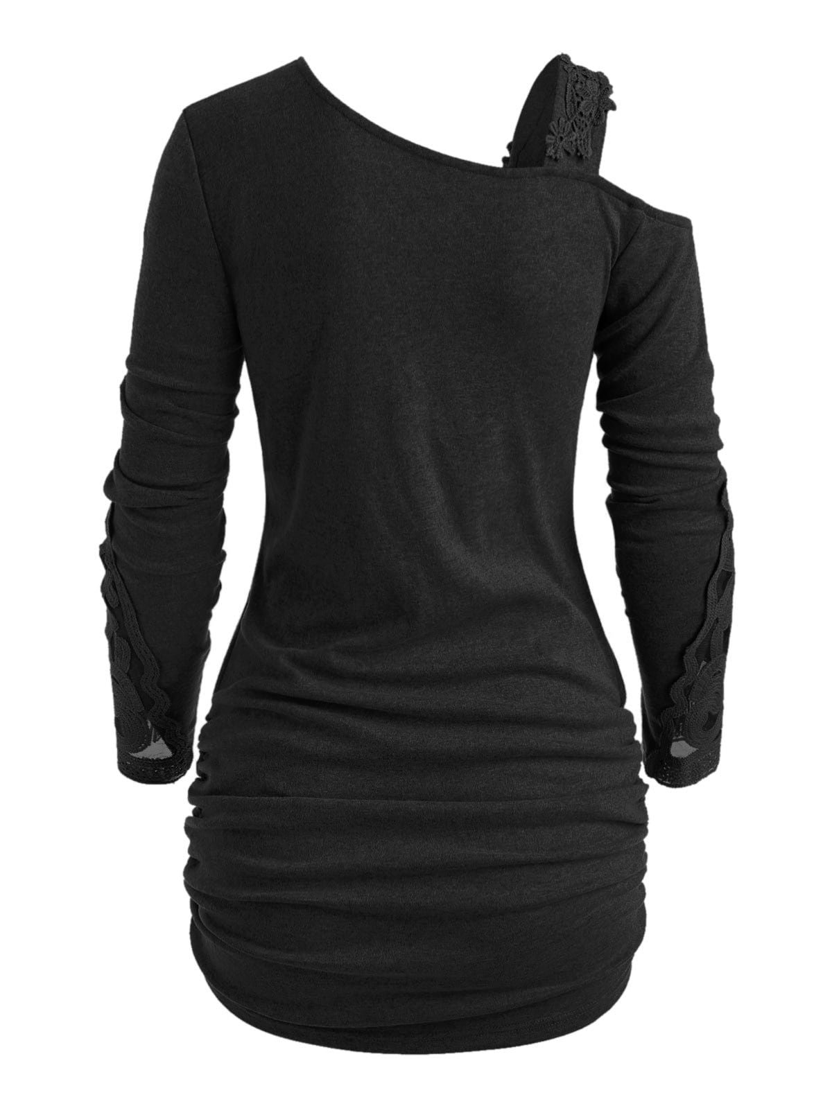 Skew Neck Lace Insert Blouson Knitwear