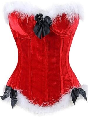 Faux Feather Velvet Bowknot Garter Slip Plus Size Corset