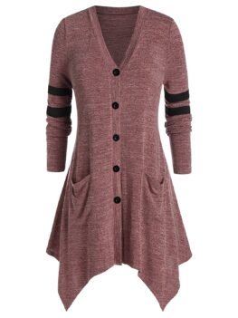 Plus Size Handkerchief Pocket Single Breasted Knit Cardigan