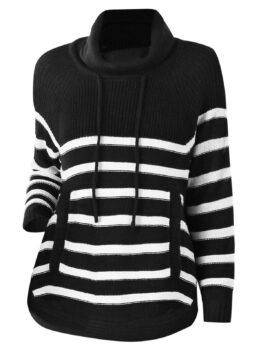 Plus Size Turtleneck Striped Raglan Sleeve Sweater