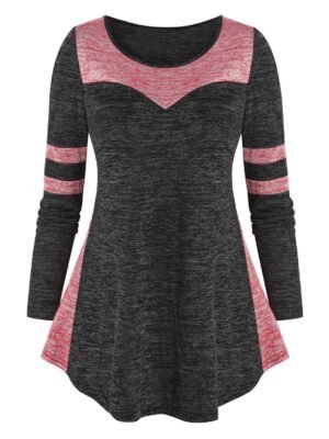 Curved Hem Contrast Heathered T-shirt