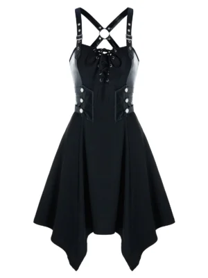 Gothic Lace Up Grommet Handkerchief Dress