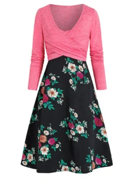 Crossover Top and Floral Print Cami Dress Set