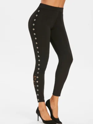 Lace Insert Grommet Skinny Pants