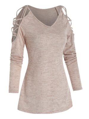 Cold Shoulder Criss-cross Ribbed T-shirt
