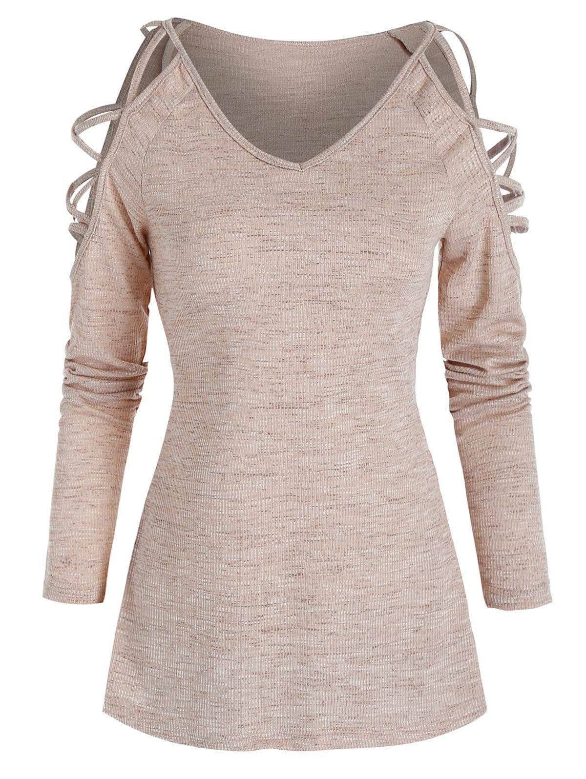 Cold Shoulder Criss-cross Ribbed T-shirt