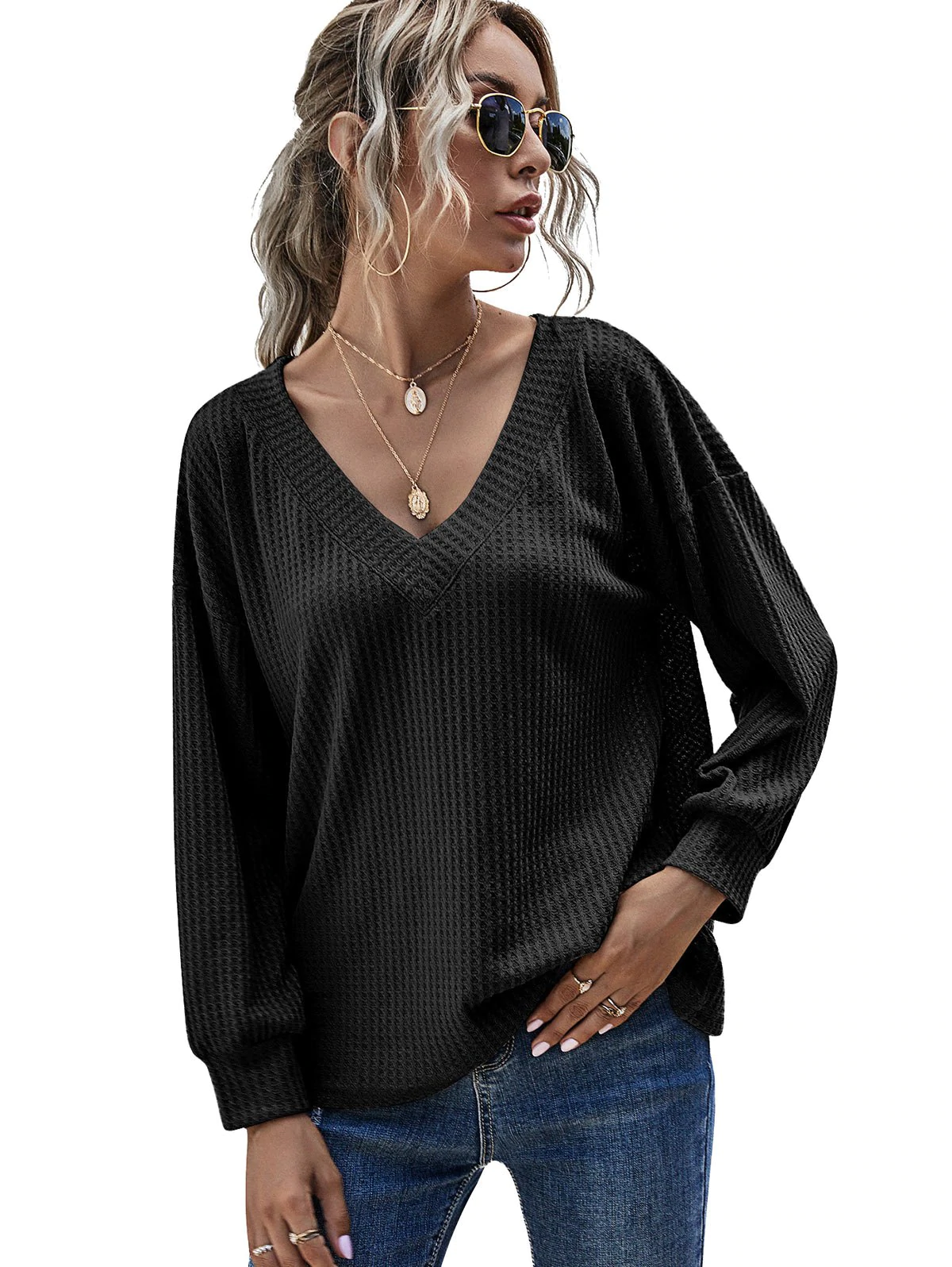 V Neck Honeycomb Knitwear