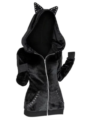 Grommet Trim Zip Up Gothic Hooded Jacket