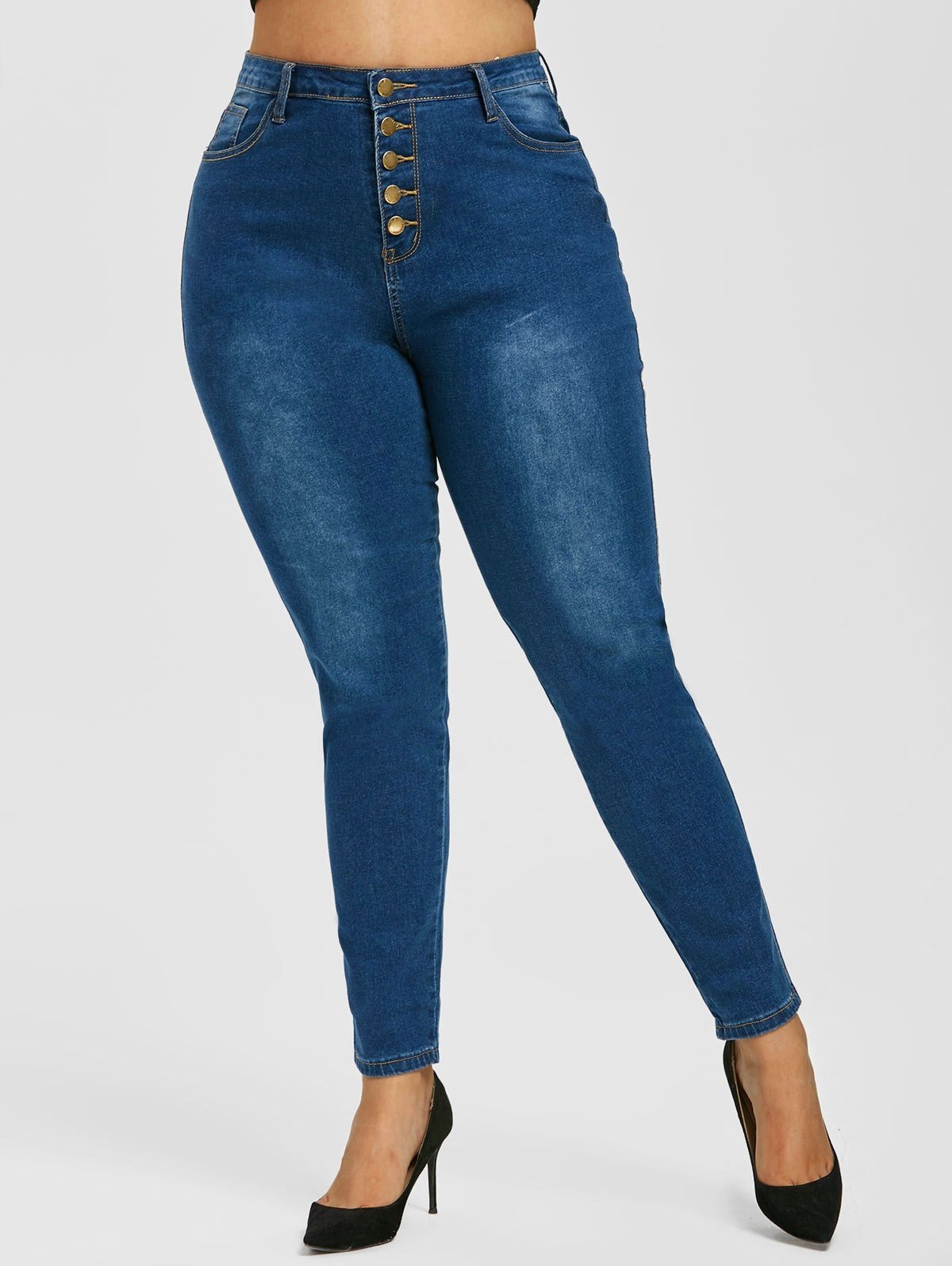 Button Fly High Waisted Plus Size Skinny Jeans