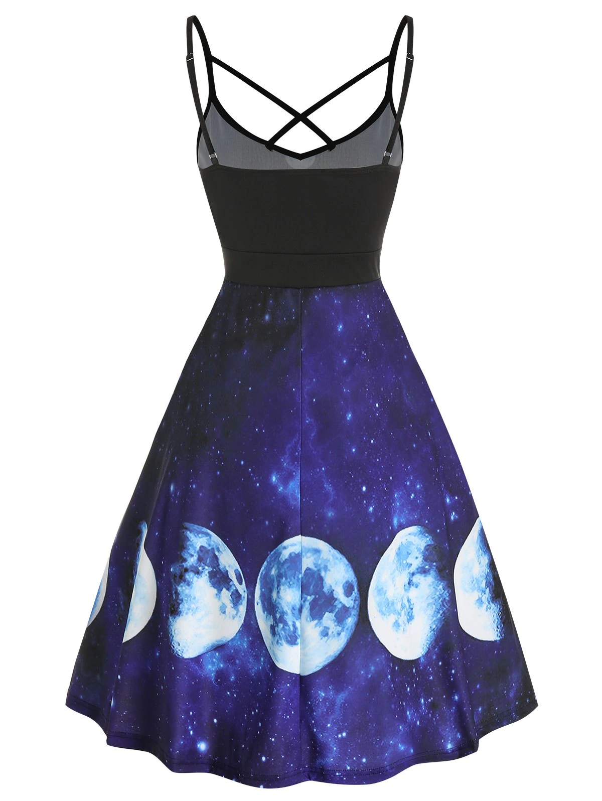 Crisscross Lace Up Starry Moon Print Cami Dress