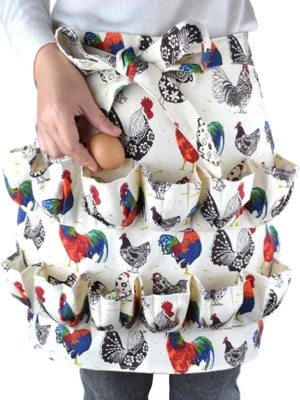 Printed Eggs Fruits Pockets Waist Apron