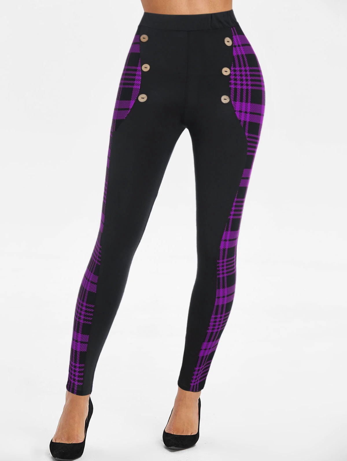 Houndstooth Insert Button High Waist Leggings