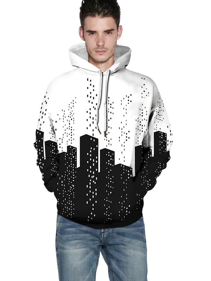 Abstract City Building Print Pullover Hoodie