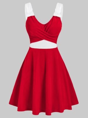 Christmas Crossover Front Contrast Velour Dress