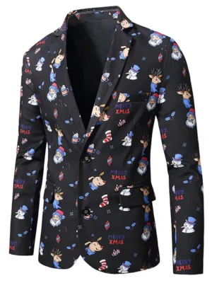 Christmas Santa Claus Snowman Animal Print Lapel Side Slit Blaze