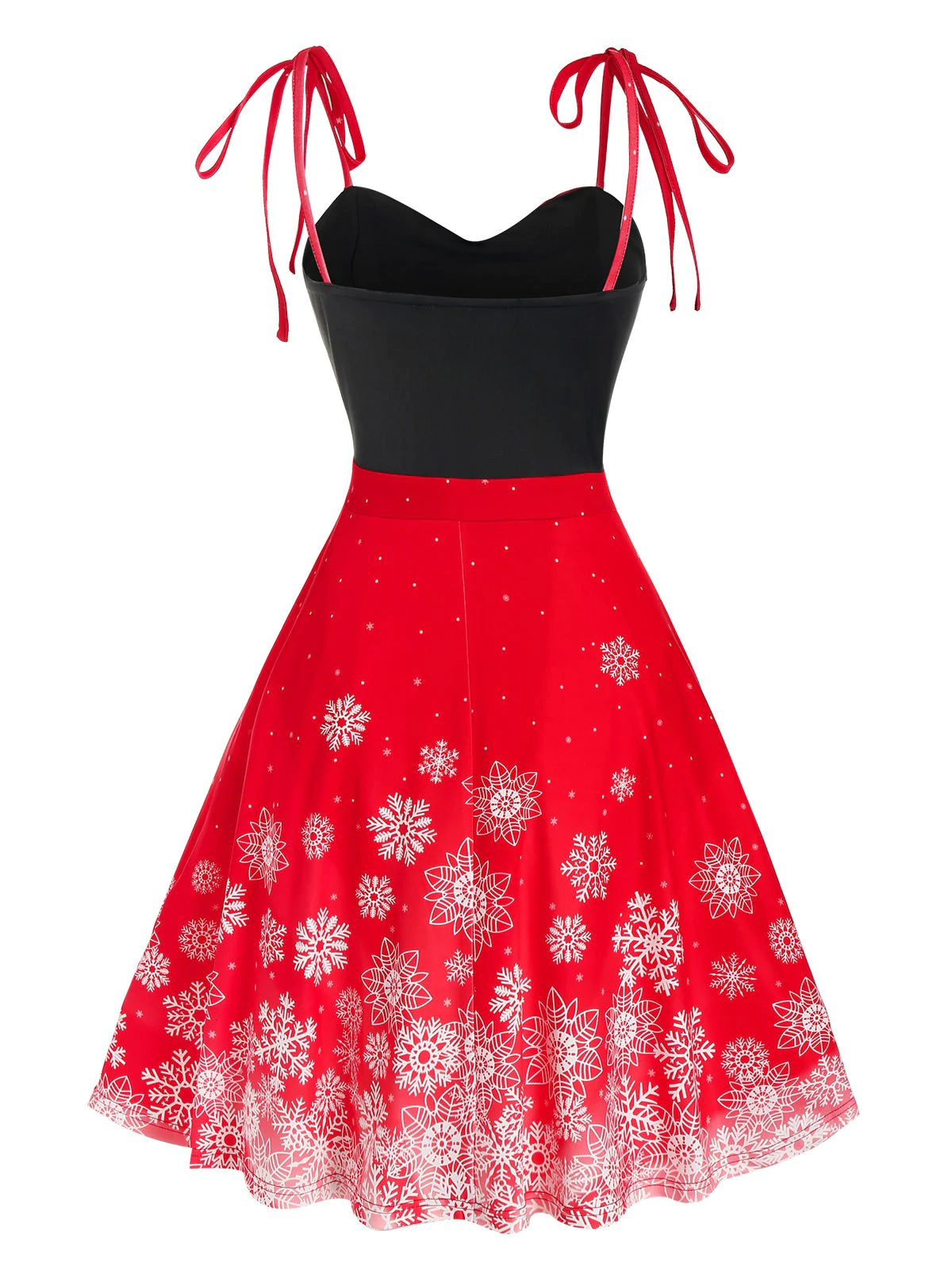 Christmas Tie Shoulder Snowflake Print Dress