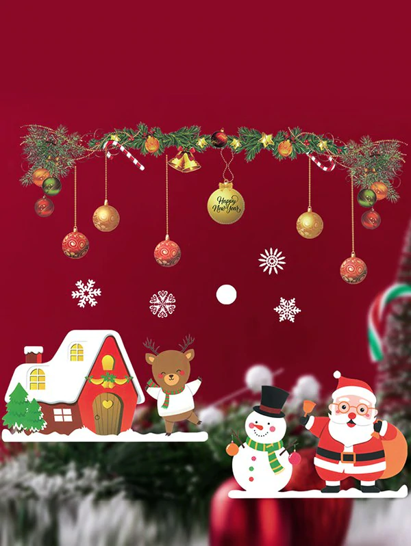 Christmas Santa Claus Print Wall Static Stickers Set