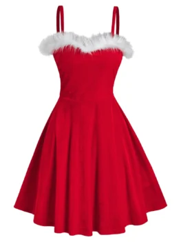 Bicolor Front Fluffy Velour Flare Dress