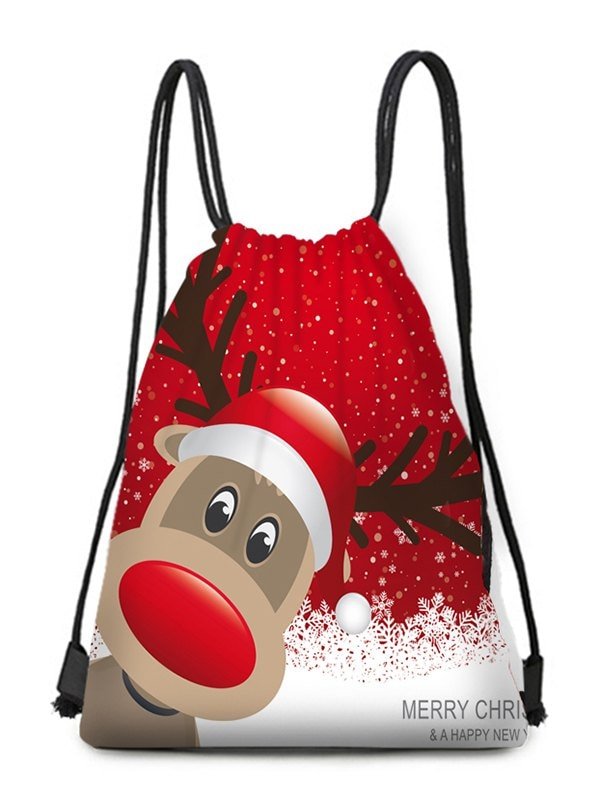 Christmas Cartoon Elk Digital Print Cinched Bag