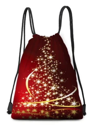 Starry Christmas Tree Digital Print Cinched Bag