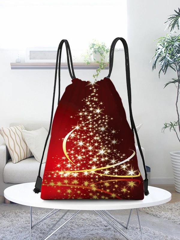 Starry Christmas Tree Digital Print Cinched Bag