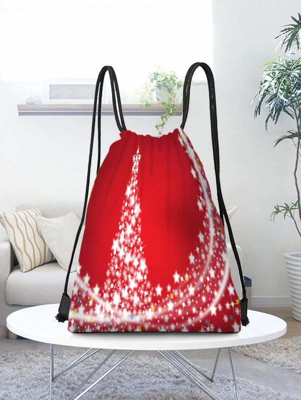 Christmas Tree Star Digital Print Cinched Bag