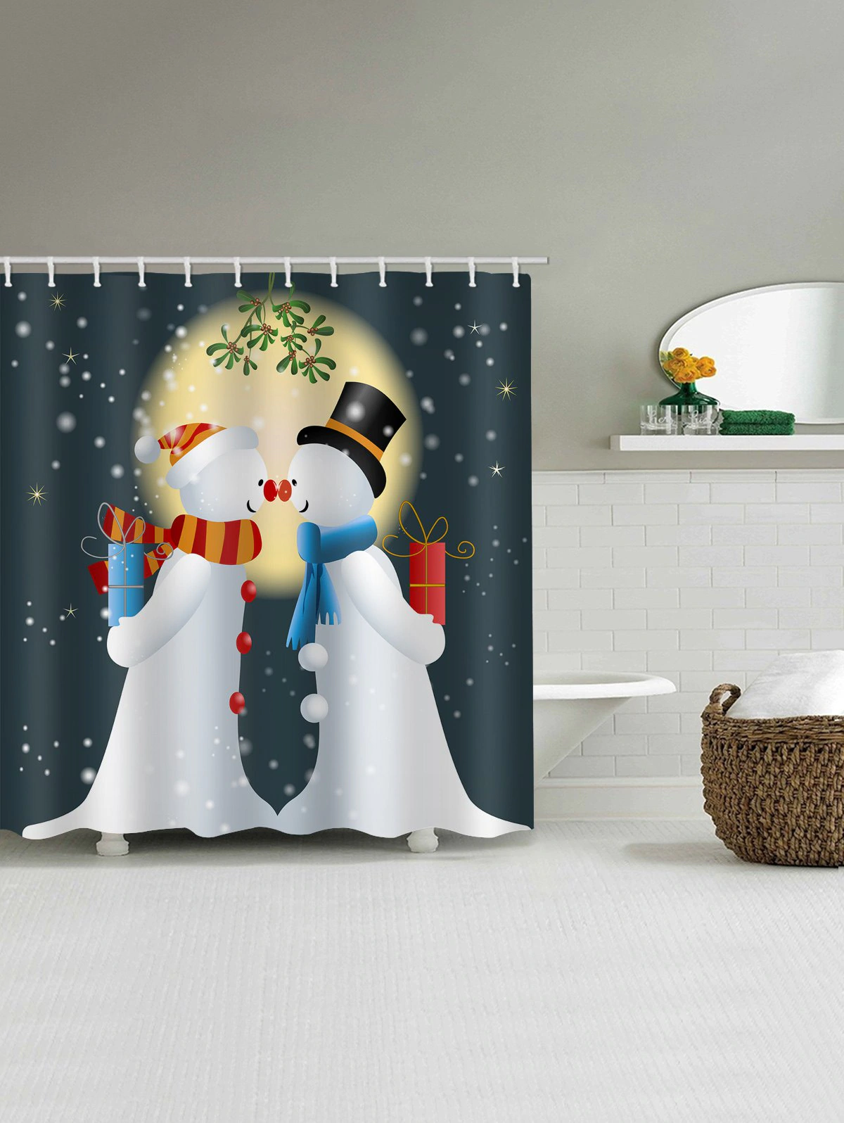 Christmas Print Snowman Waterproof Shower Curtain