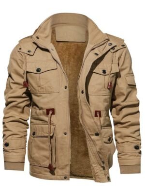 Faux Fur Lined Waist Drawstring Cargo Jacket