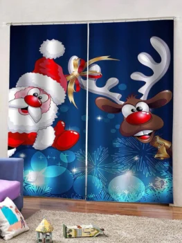 2 Panels Christmas Santa Claus Elk Printed Window Curtains