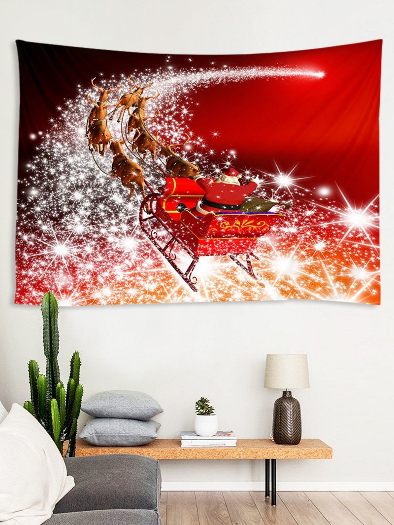 Christmas Santa Claus Elk Sleigh Print Tapestry Wall Hanging Art