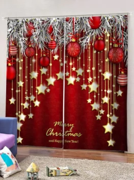 2 Panels Christmas Ball Star Pattern Window Curtains