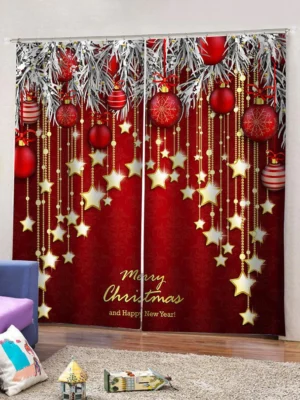 2 Panels Christmas Ball Star Pattern Window Curtains