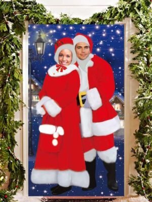 Christmas Banner Taking Photo Foreground Door Decor