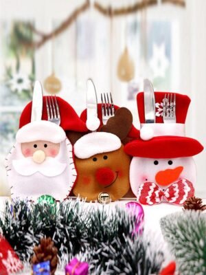 3Pcs Christmas Santa Elk Snowman Pattern Tableware Cover Bags Se
