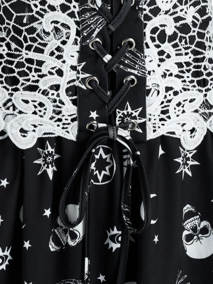 Animal Skull Print Off Shoulder Corset Mini Dress - Black, 2XL Animal Skull Print Off Shoulder Corset Mini Dress - Black, 2XL