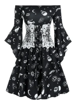 Animal Skull Print Off Shoulder Corset Mini Dress
