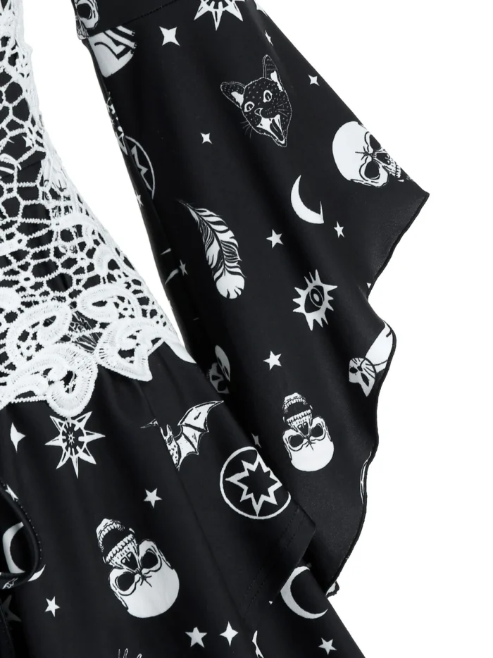 Animal Skull Print Off Shoulder Corset Mini Dress - Black, 3XL