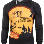 appy Halloween Chinese Character Graphic Drawstring Hoodie