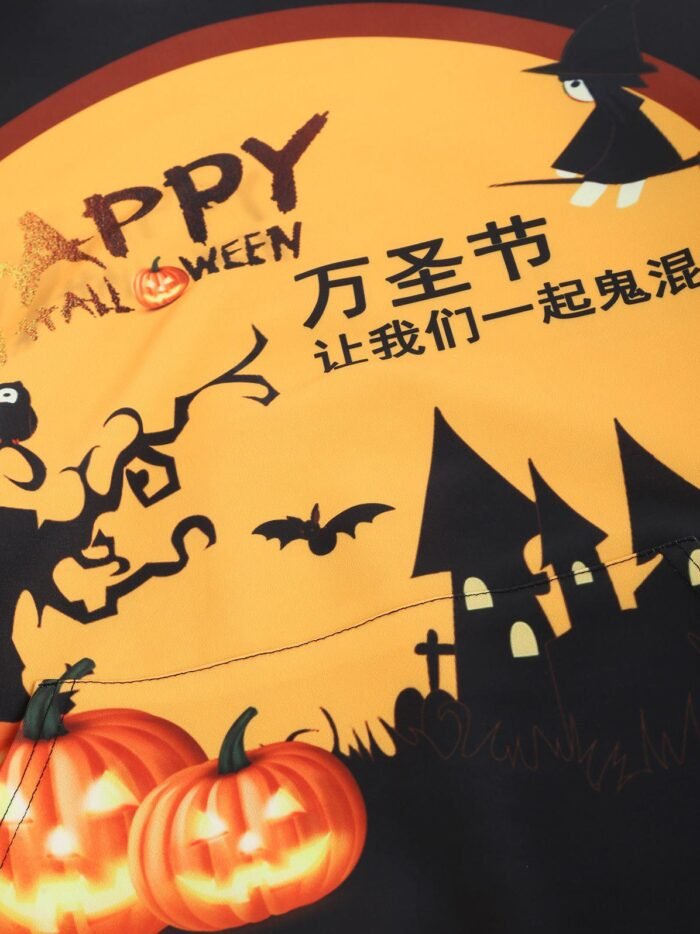 appy Halloween Chinese Character Graphic Drawstring Hoodie