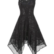Asymmetrical Lace Buckle Grommet Strap Handkerchief Lace Up Dres