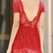 Backless Short Sleeve Lace Dress For Women - Red, 2XL